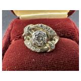 14K Gold Ring with Central Clear Stone