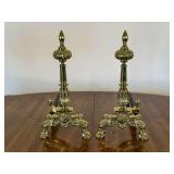 Brass Fireplace Andirons with Floral Details