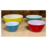 Four Pyrex Primary Mixing Bowls