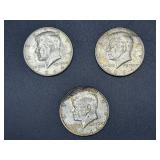 Three 1964 Kennedy Half Dollar Coins