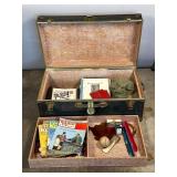 Vintage Trunk w/ UT Ephemera, Military Items