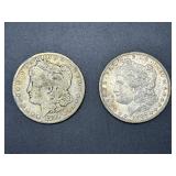 Two Morgan Silver Dollars, 1881 and 1887