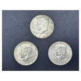 Three 1964 Kennedy Half Dollar Coins