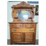 Oak Sideboard with Mirrored Hutch