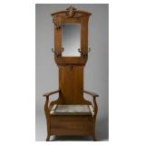 Mission-Style Oak Hall Tree With Mirror and Storag