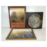 Framed Artworks and Decorative Metal Tray