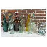 Glass Bottles and Mason Jar With Holder