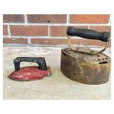 Two Vintage Metal Irons with Handles