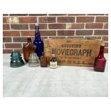 Glass Bottles and Insulators with Wooden Crate