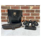 Binoculars with Black Leather Case and Strap