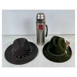 Two Hats Including Fritz Schaperoot and Thermos