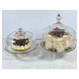 Two Glass Cake Stands with Domed Covers