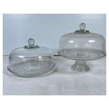 Two Pressed Glass Cake Stands With Domed Covers