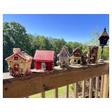 Six Ceramic House and Birdhouse Figurines