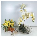 Artificial Orchids, Daffodils, and Glass Vase