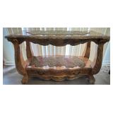 Carved Wood Console Table With Shelf and Drawer