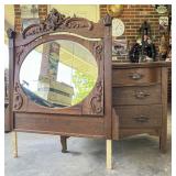 Carved Oak Dresser with Mirror Frame