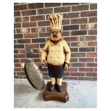 Carved Chef Sculpture with Pan and Glasses