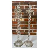 Tall Clear Glass Candlesticks with Prisms