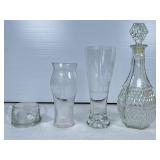 Glassware Including Decanter and Vases
