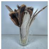 Bird Feathers in Glass Pitcher