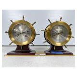 Brass Ship Wheel Desk Clock and Barometer Set