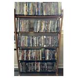 Over 200 DVD Movies on Wooden Shelf