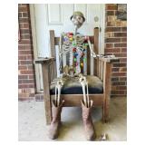 Decorative Skeleton Display with Wooden Armchair