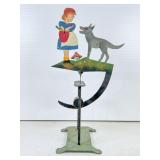 Painted Metal Whirligig with Child and Wolf