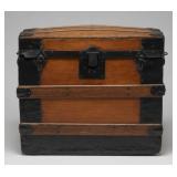 Wood and Metal Flat-Top Steamer Trunk