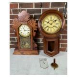 Two Wooden Pendulum Clocks with Accessories