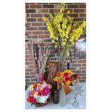 Decor Lot: Vases, Faux Florals, and Bottles