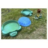 Plastic Turtle Sandbox, Hose, and Lawn Accessories