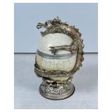 Silver-Tone Dragon Adorned Egg-Shaped Container