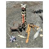Decorative Folk Art Cat and Metal Dog Figures