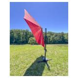 Red Offset Patio Umbrella with Metal Base