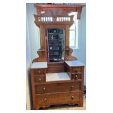 Wooden Dresser With Marble Top and Mirror