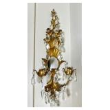 Gilt Metal Wall Sconce with Crystal Prisms