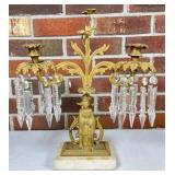 Gilt Brass Candelabra with Crystal Prisms