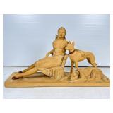 Figurine of Woman with Dogs, Signed 'Bonj'