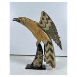 Hand-Carved Wooden Eagle Sculpture with Painted De