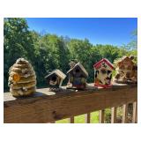 Five Decorative Wooden and Ceramic Birdhouses
