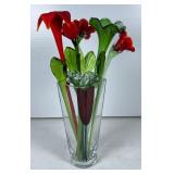 Hand-Blown Glass Vase With Floral Arrangement