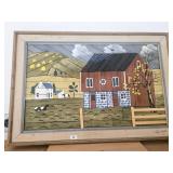 Framed Folk Art Wood Mosaic Landscape