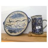 Stoneware Serving Plate and Floral Mug Ensemble