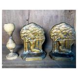 L.D.B. Co. Cast Metal Bookends and Turned Wood Vas