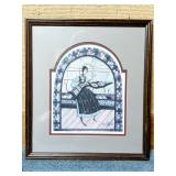 Framed Signed Print of a Woman in Arched Window