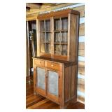 Two-Piece Pine Hutch With Glass Doors
