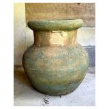 Large Earthenware Vessel with Green Patina