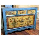 Hand-Painted Blue Cabinet with Floral Motif